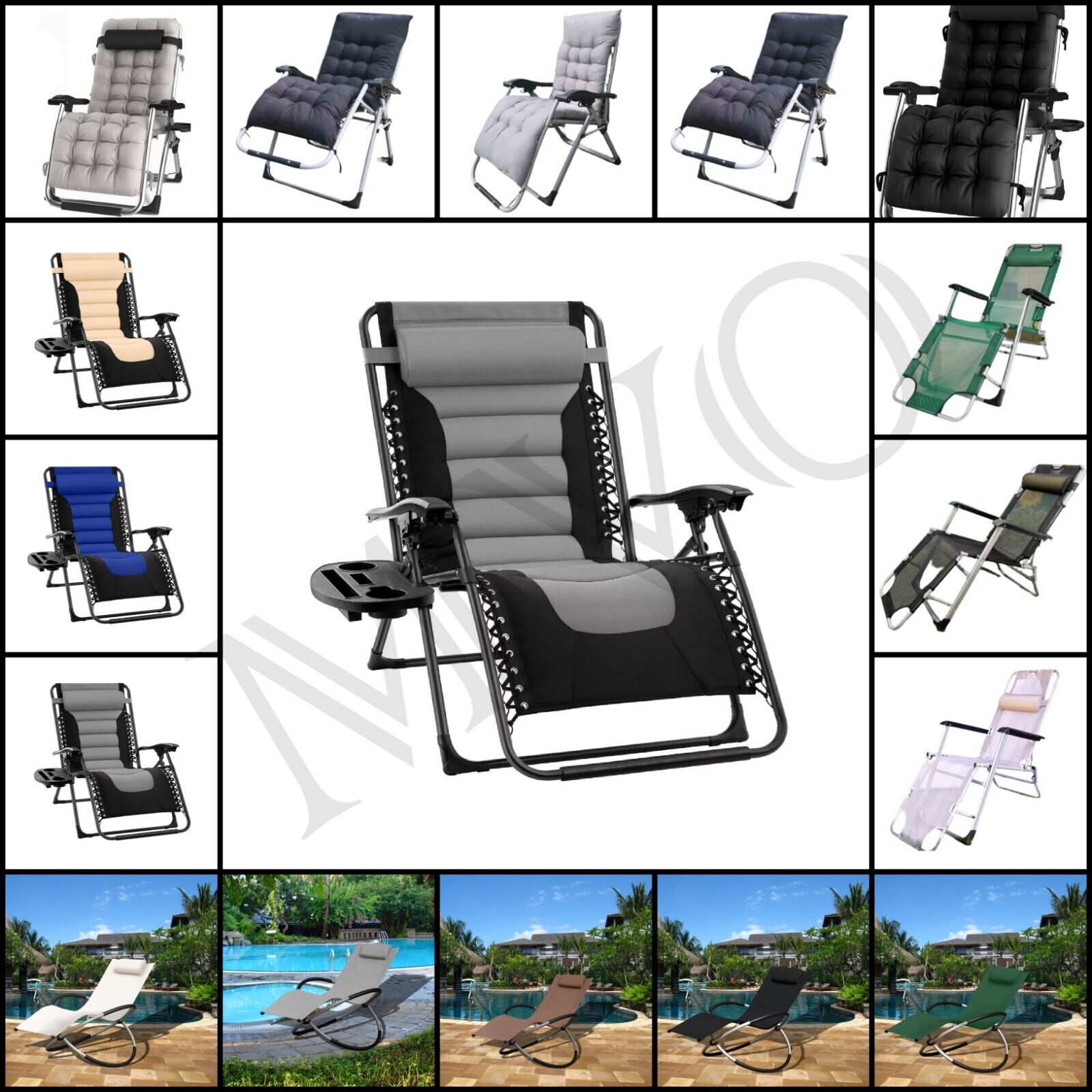 Outdoor Recliner Chair Extra Wide Zero Gravity Folding Sun Lounger With