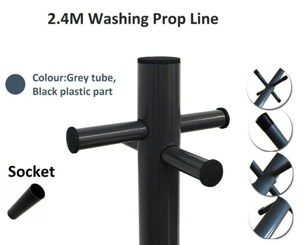 Washing Line pole heavy duty black 2.4 prop with socket