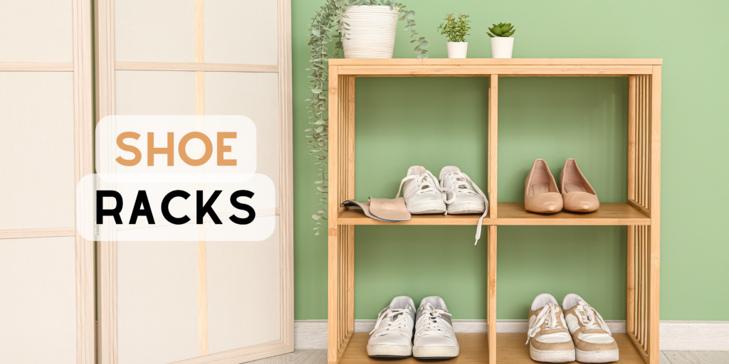 "Modern wooden shoe rack with multiple tiers, showcasing stylish and organized storage for various shoe types. Enhance your home's decor with functional and elegant shoe storage solutions."