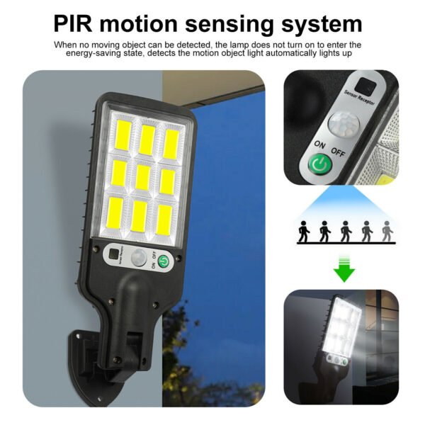 Easy installation of the solar light, demonstrating wireless mounting options with screws or hanging for outdoor spaces