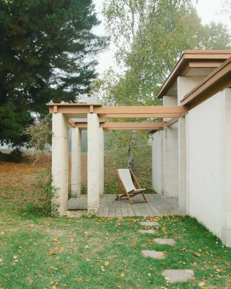 backyard of modern cottage with chair